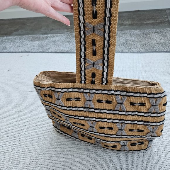 Vintage 1970's Hand Embroidered Burlap and Corduroy Purse - Picture 3 of 8